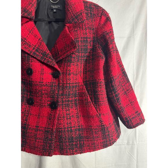 Talbots Blazer Jacket 14 Red Plaid Wool Button Academia Capsule Tweed Pockets - Picture 6 of 9